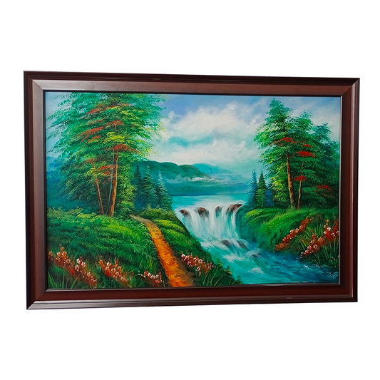 Waterfall in the Forest, hand-painted waterfall and forest landscape