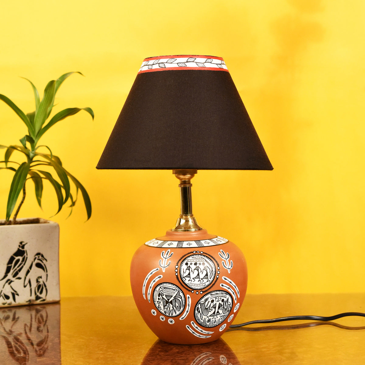 Handcrafted Terracotta Earthen Table Lamp, styled on a side table