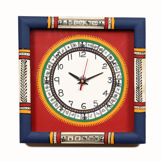 Handcrafted Wall Clock Warli Art, Glass Frame