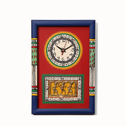 Handcrafted Warli and Dhokra Art Wall Clock, 10 x 15 in