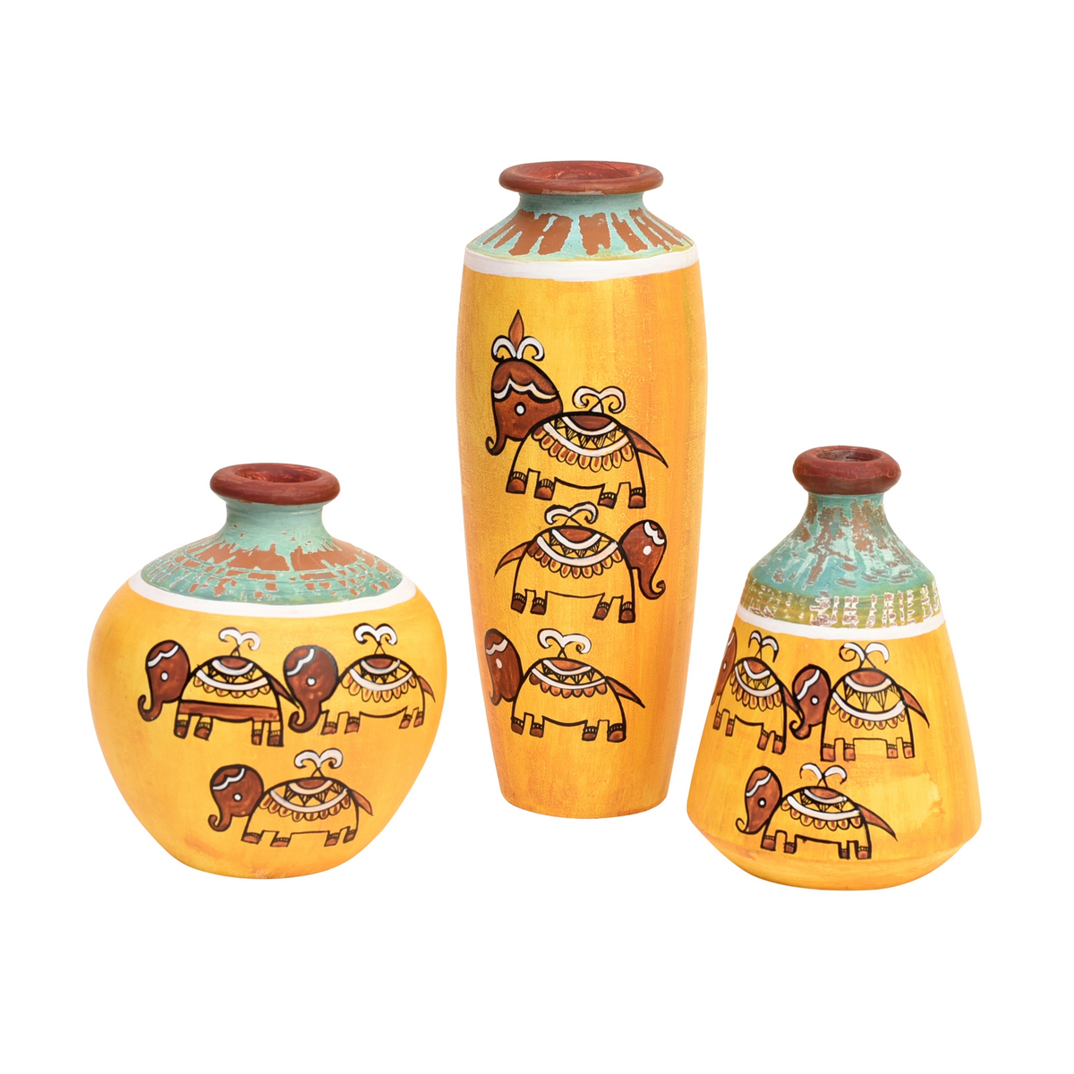 Happy Elephant Scratched Yellow Vases (Set of 3)