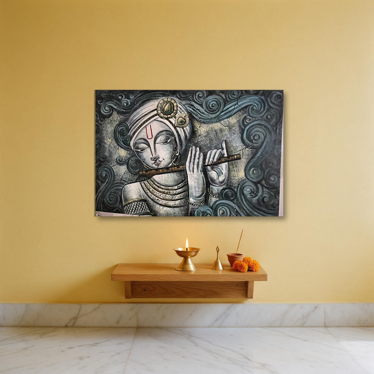 Krishna in Silver & Teal