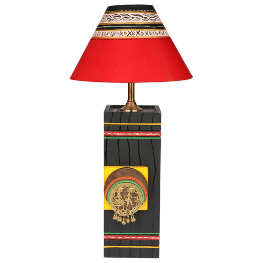 Table Lamp in Wood Handcrafted with Dhokra & Warli Art